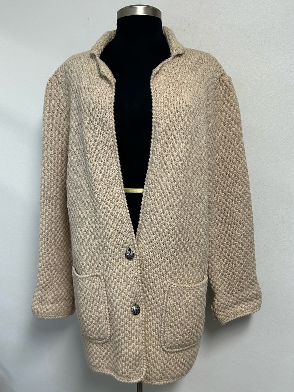 Susan Bristol 90s Rare Vintage 100% Shetland Wool Long Sweater Cardigan Womens L